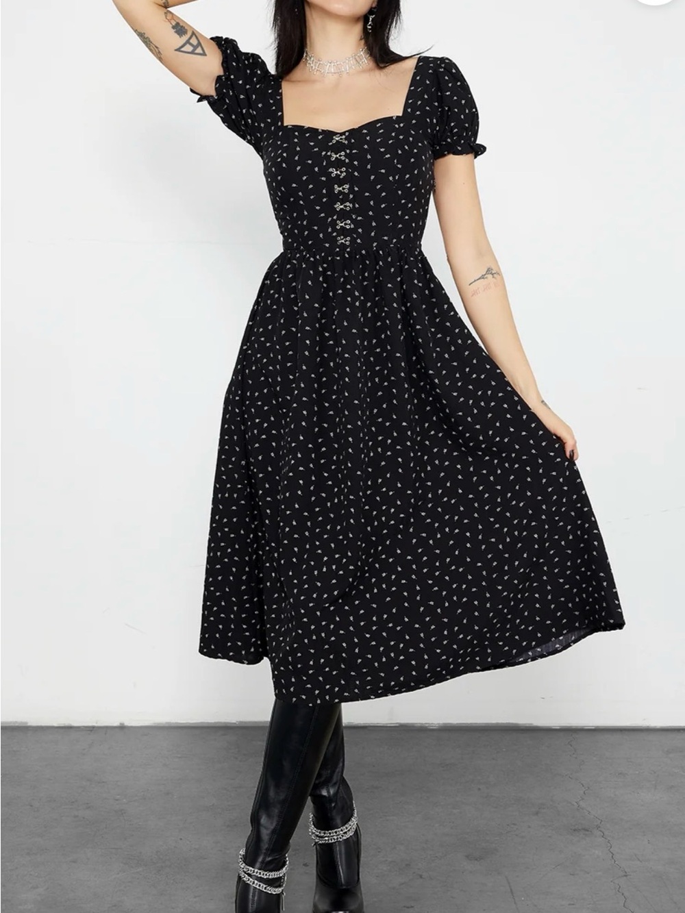 DISTURBIA Mortem Black Floral Print Midi Dress